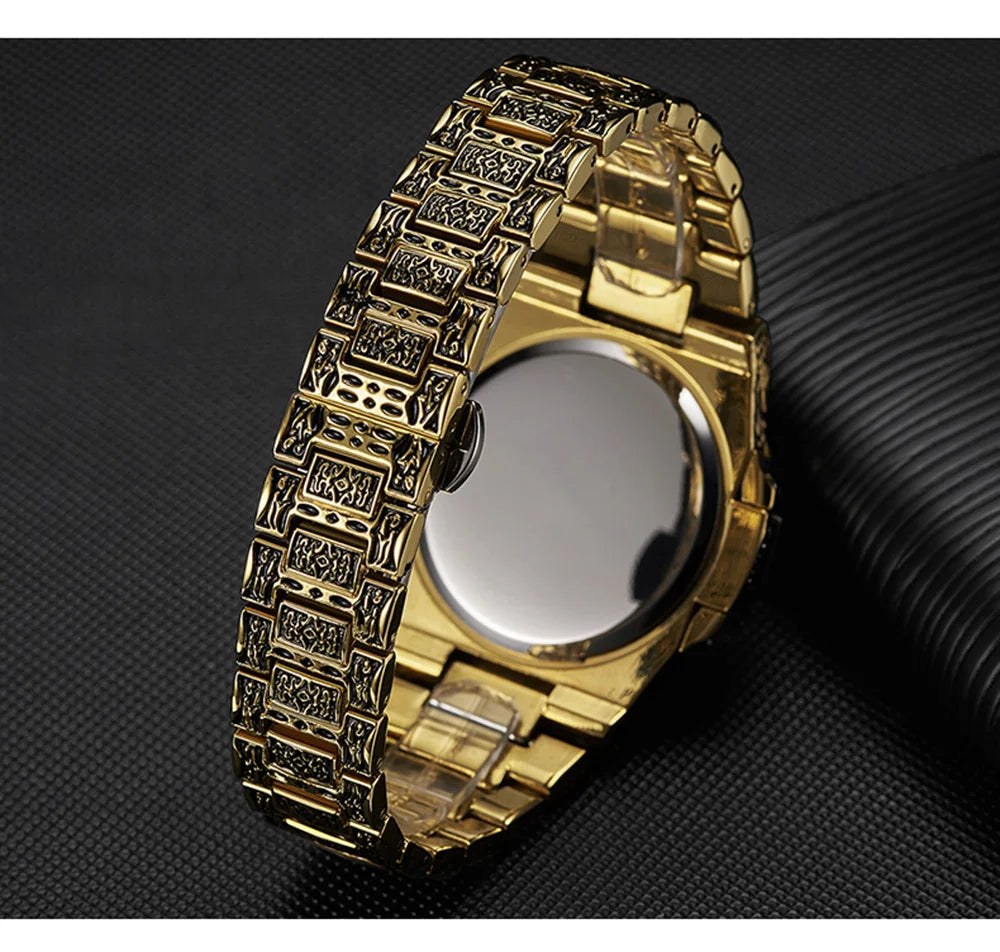 Fashion quartz watch men Brand ONOLA luxury Retro golden stainless steel watch men gold mens watch reloj hombre