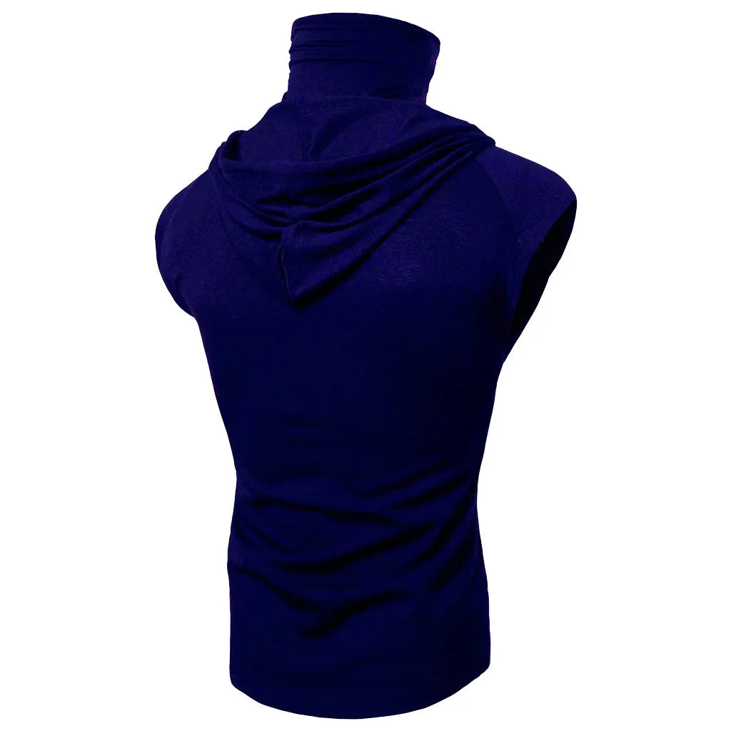 Mens Mask Button Sports Vest Hooded Splice Large Open-Forked Male Vest