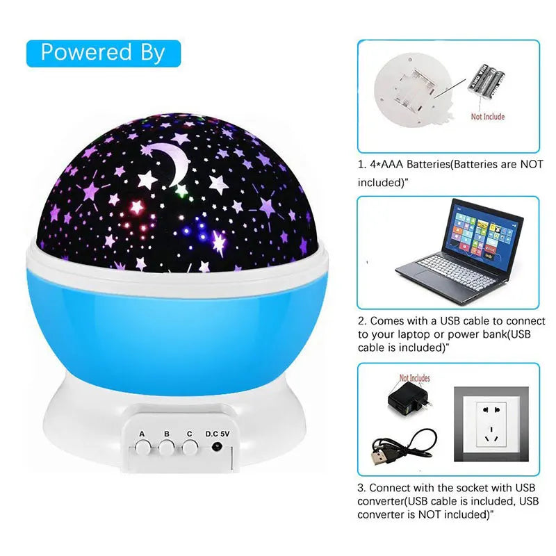 LED Projector Star Moon Night Light Sky Rotating Operated Nightlight Lamp For Children Kids Baby Bedroom Nursery  Christmas Gift