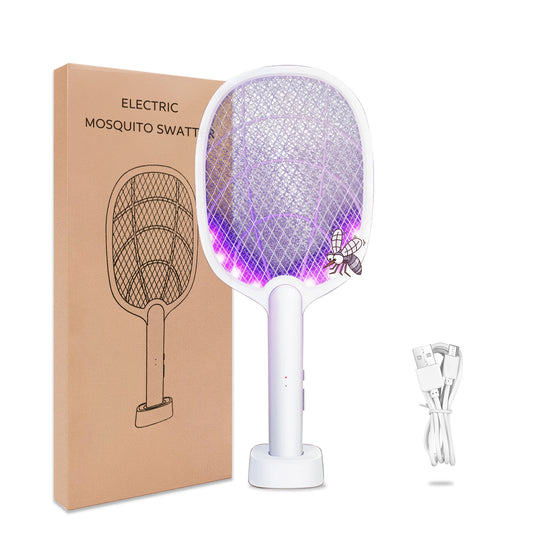 USB Rechargeable Three-Layer Mesh Electric Mosquito Swatter With Rechargeable Lithium Battery For Home Use, Mosquito Killer Swatter With Led Light Source And Flame-Retardant Function