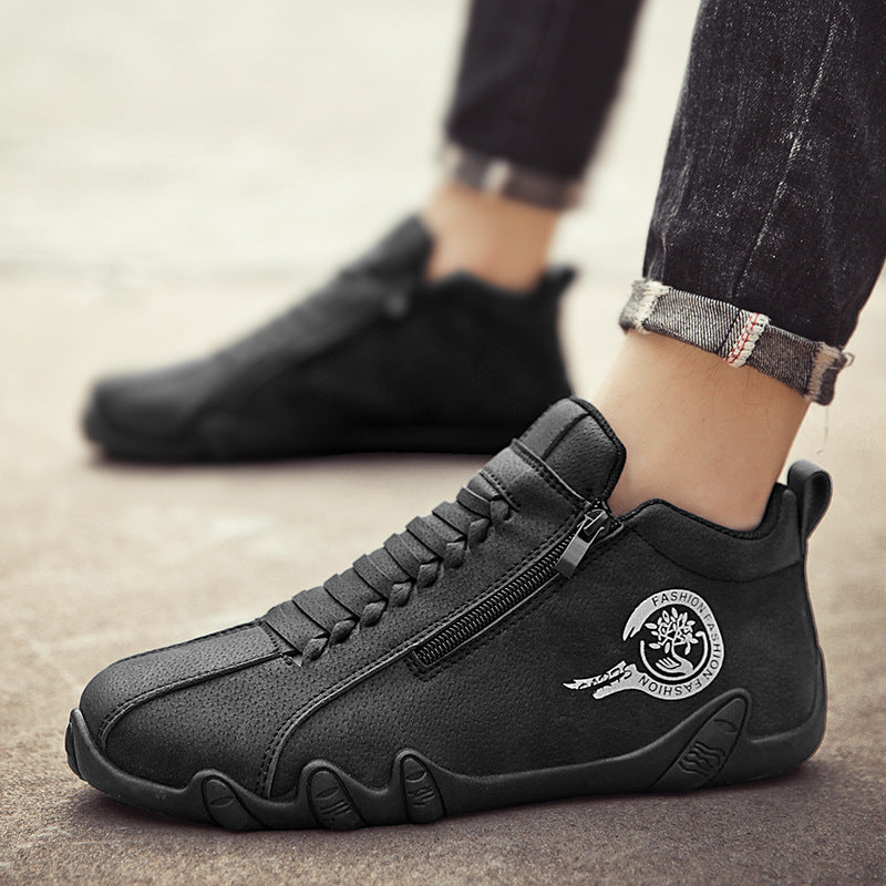 Light Luxury 2025 TikTok High Quality Plus Size Leather Waterproof Low-top Outdoor Mid-top Sneakers Hong Kong-style Casual Men's Shoes