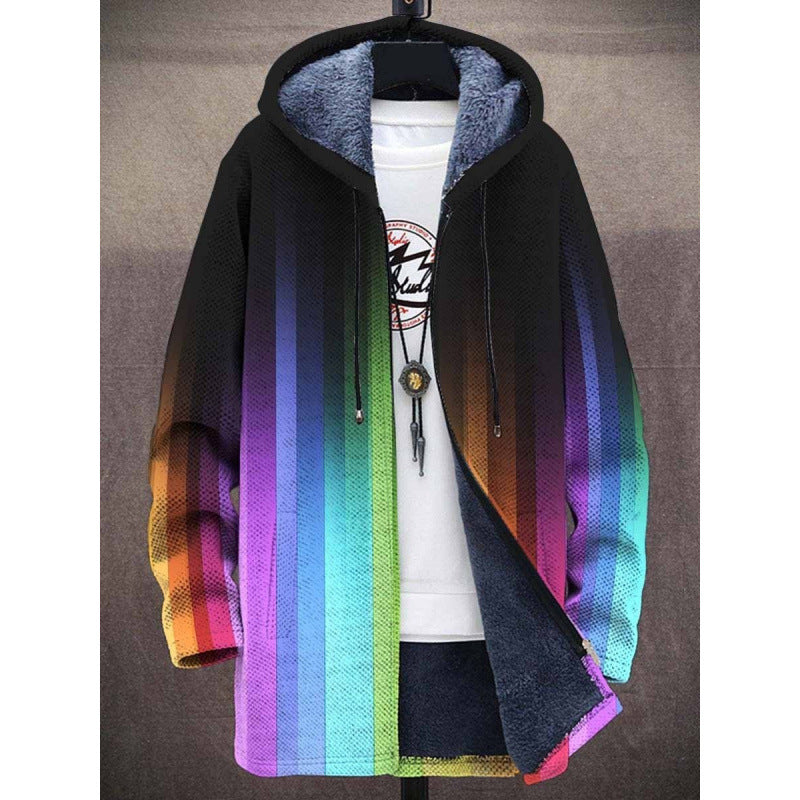 Cross-border D215 Men's Casual Zipper Hooded Cardigan Cotton-padded Jacket Gray Lining