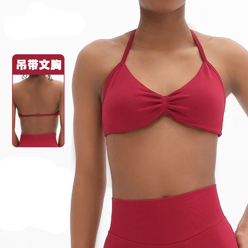 Jenny High Elastic Extinction Nylon Yoga Hanging Neck Bra Pleated Beautiful Back Sports Underwear Women's Sports Bra