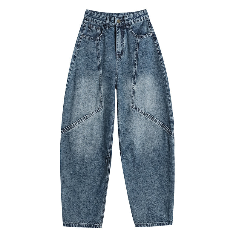 Vintage Machete Straight Jeans Women's 2025 Spring And Autumn New Loose Stitching Washed Draped Wide-Leg Banana Pants