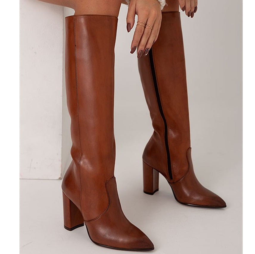 Dropshopping2024 Winter New Fashion High-Heeled Large Size 40-43 Pointed Toe Side Zipper High Boots For Women