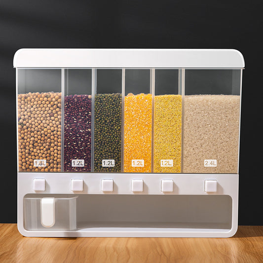 Rice Bucket Household Grain Separation Storage Box Transparent Plastic Sealed Flour Classification Compartment Storage Tank Rice Box