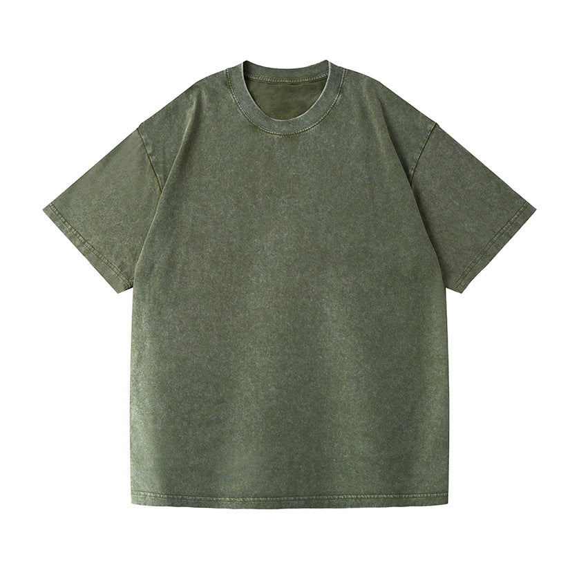 230g Washed Old T-shirt Ovesize Retro Fashion Brand European And American Batik Pure Cotton T Men's And Women's Shoulder Loose Half Sleeve