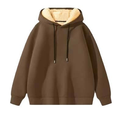 Hooded Sweater Men's Fleece-lined Thickened Warm Loose Student Hooded Men's Pullover Trendy Brand Instagram Lambskin Jacket