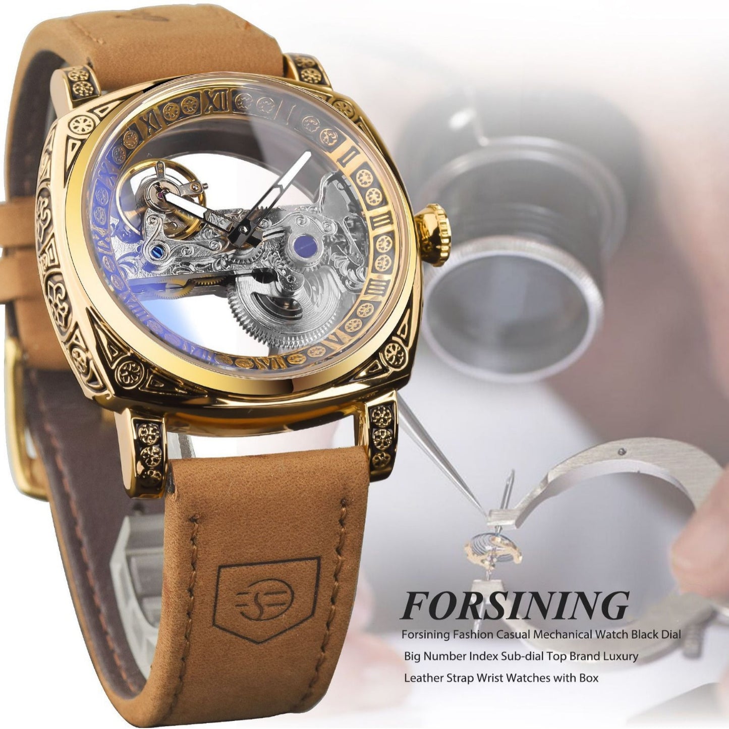 New Forsining European And American Style Men's Fashion Retro Carved Hollow Automatic Mechanical Watch