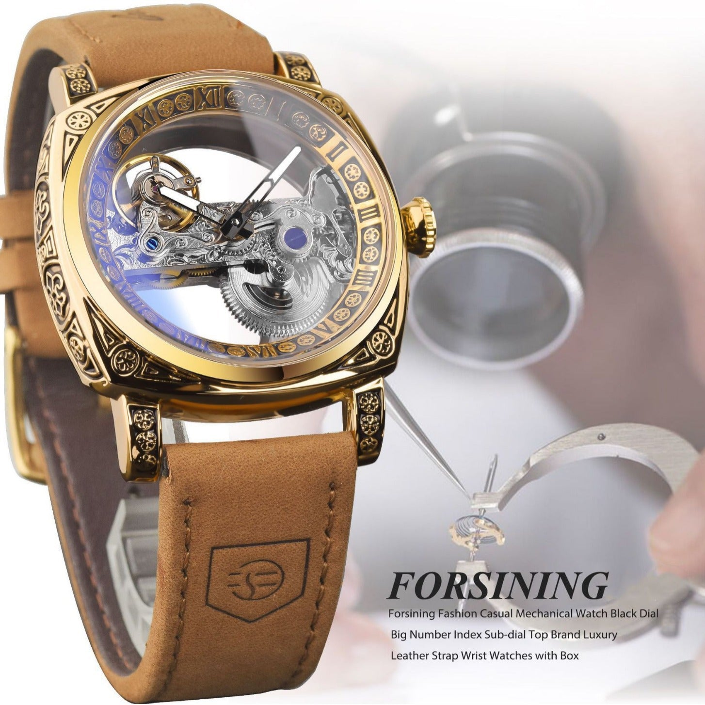 New Forsining European And American Style Men's Fashion Retro Carved Hollow Automatic Mechanical Watch