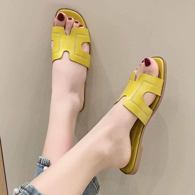 Foreign Trade Ever-Year Soft-Soled H Slippers For Women To Wear Outside 2024 Summer New Internet Celebrity Flats-Soled Seaside Beach Sandals And Slippers