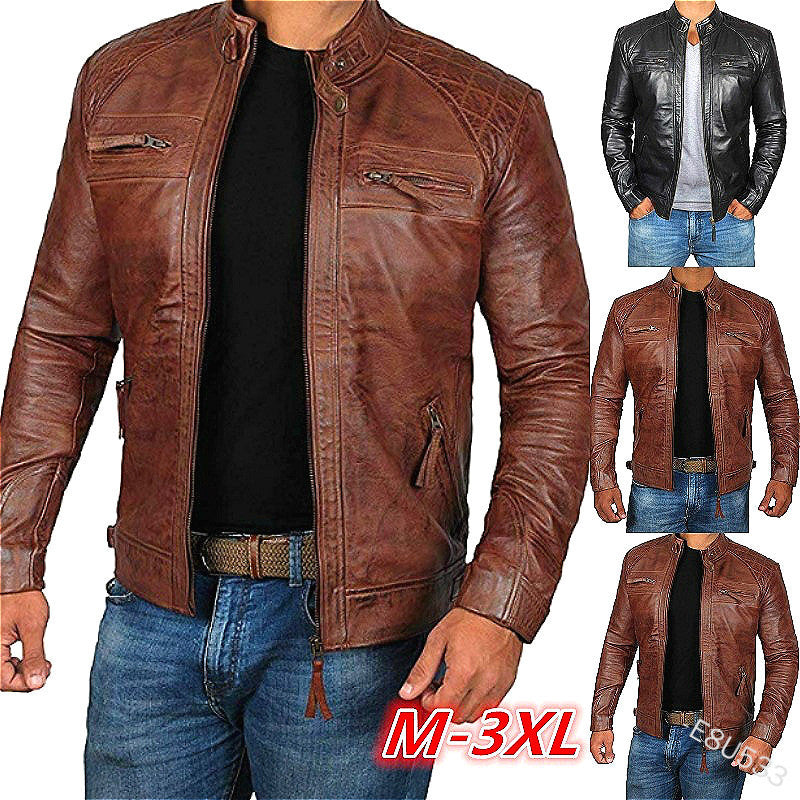2021 Foreign Trade European And American Men's Leather Jacket Men's Teenager's Collar Punk Men's Motorcycle Leather Jacket E8U533