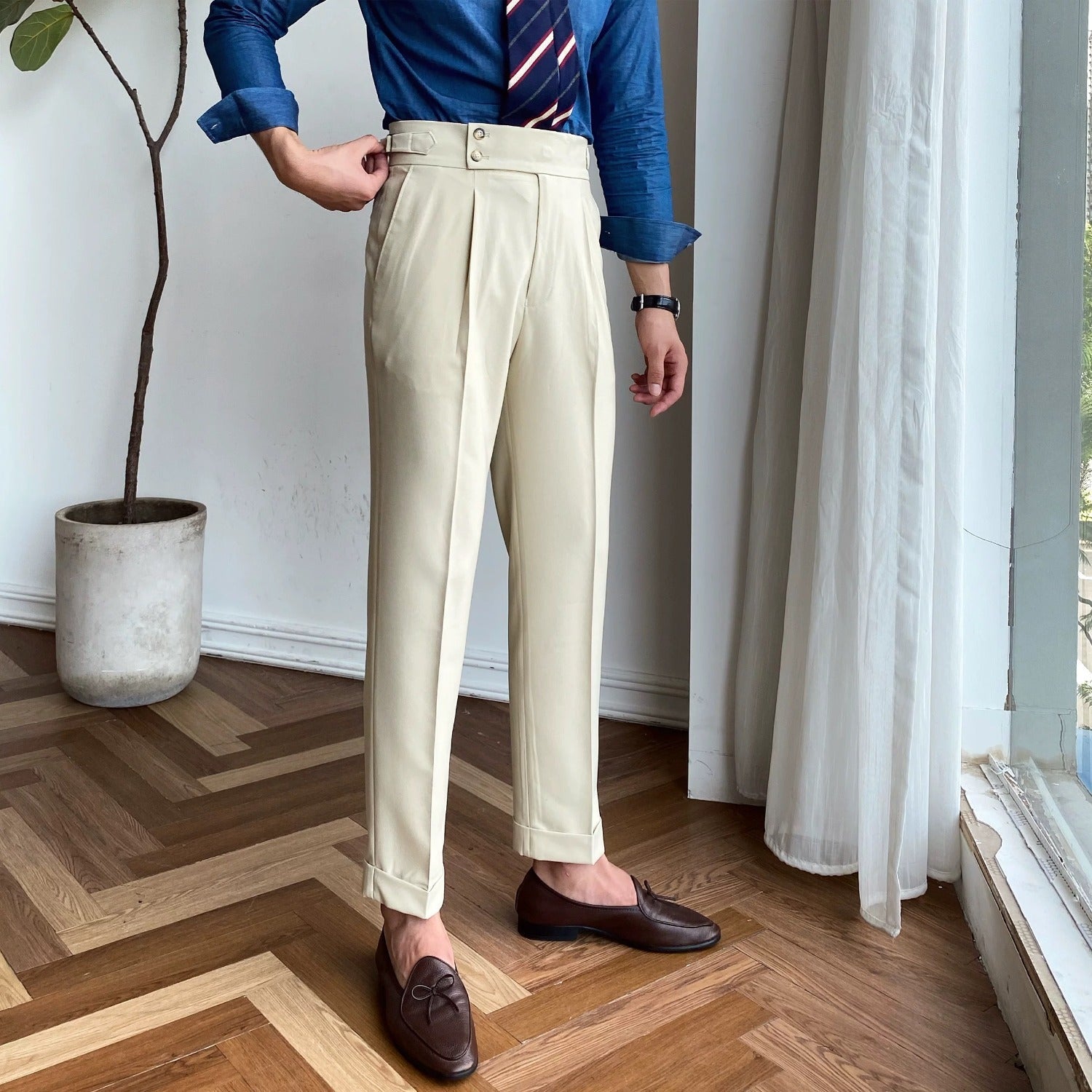 Source Manufacturers Homemade Men's Naples British Vertical High Waist Straight Pants Summer Casual Pants Fashion Pants