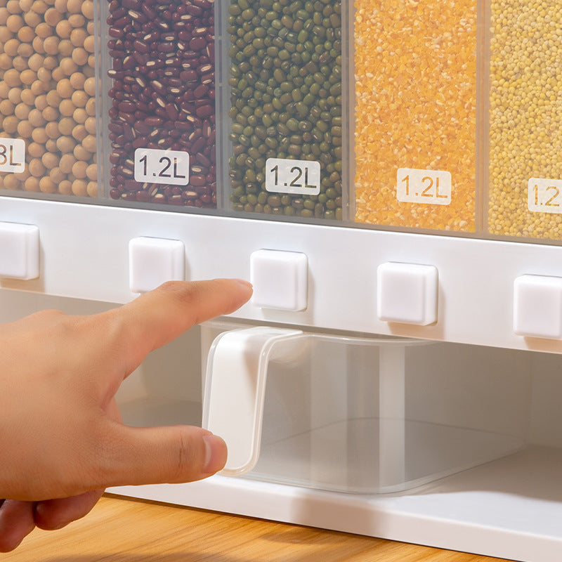Rice Bucket Household Grain Separation Storage Box Transparent Plastic Sealed Flour Classification Compartment Storage Tank Rice Box
