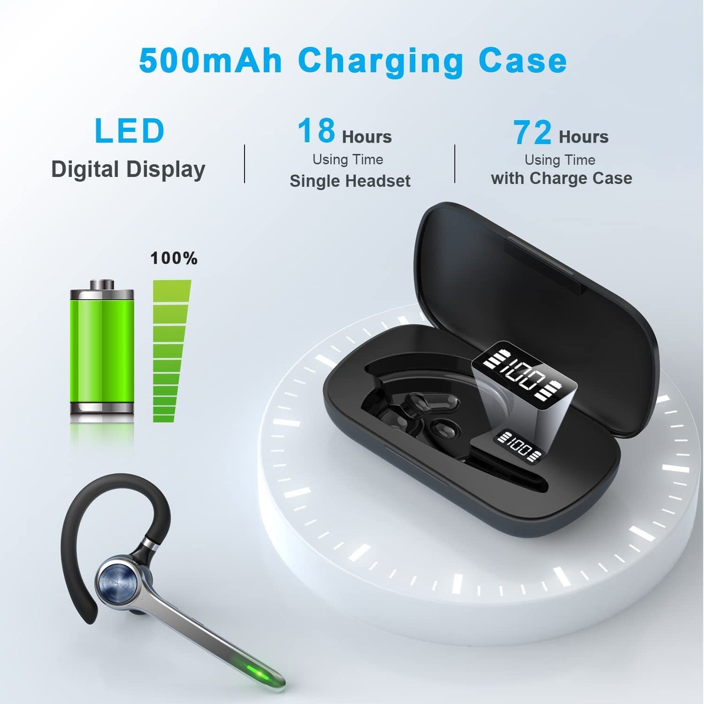Business Bluetooth Headset 500mAh Charging Box Wireless Bluetooth Hands-free Built-in Microphone 72 Hours Call