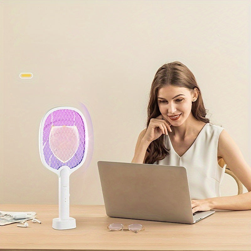 USB Rechargeable Three-Layer Mesh Electric Mosquito Swatter With Rechargeable Lithium Battery For Home Use, Mosquito Killer Swatter With Led Light Source And Flame-Retardant Function
