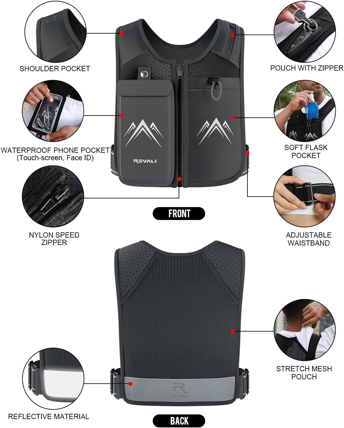 New Outdoor Running Reflective Backpack Riding Breathable Mobile Phone Chest Bag Men's And Women's Mountaineering Kettle Vest Bag