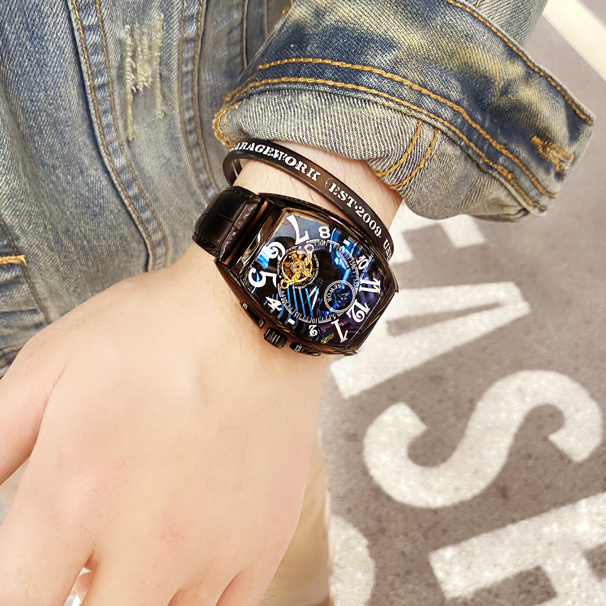 Barrel-Shaped Fully Automatic Skeleton Mechanical Watch For Men, Business Casual, Stylish And Multifunctional Watch