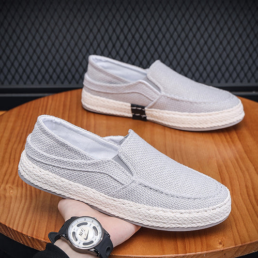 Men's Shoes Summer Breathable Linen Cloth Shoes Men's Old Beijing Cloth Shoes Fashionable All-match Slip-on Lazy Men's Fisherman Shoes