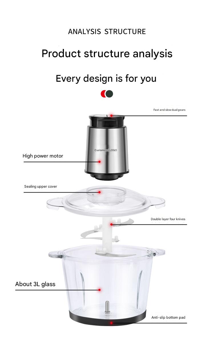 Cross-border Household Electric Meat Grinder Stainless Steel Multi-function Mixer Cooking Machine Minced Meat Food Supplement Small Large Capacity