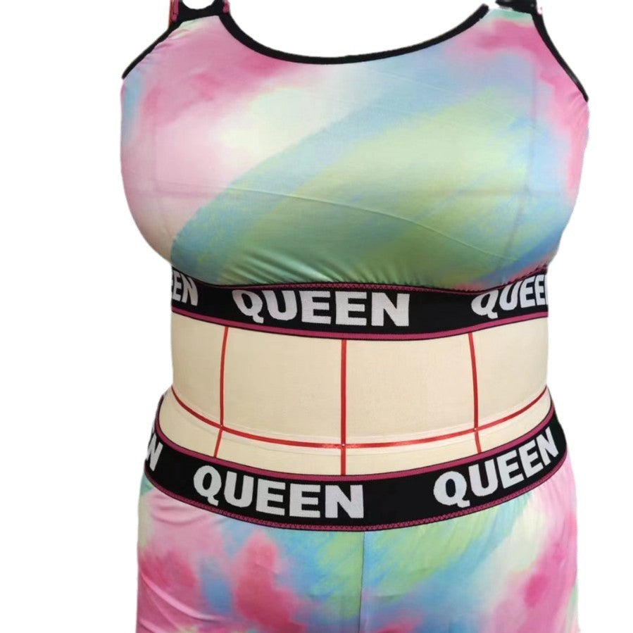 European and American Cross-border plus size Sexy Spice Letter Printed Camisole Shorts Sports Sexy Underwear suit