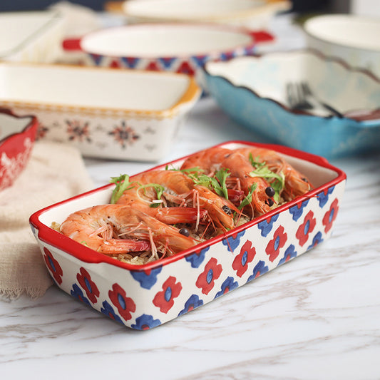 One-Person Underglaze Ceramic Baking Pan Cheese Baked Rice Bowl Oven Baked Rice Plate Breakfast Plate Home Plate Dish Plate
