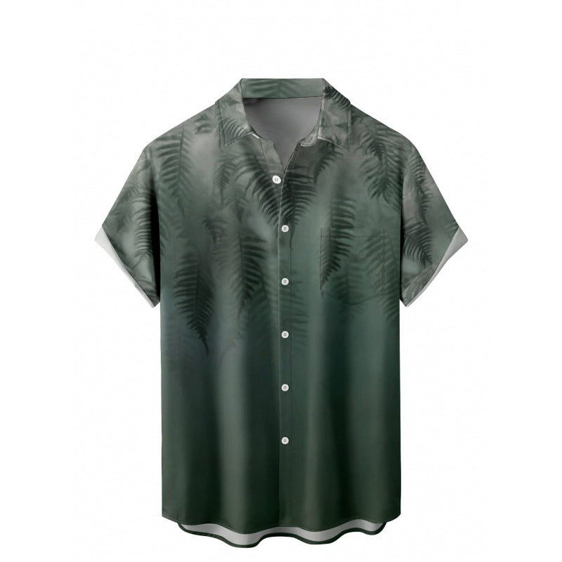 Hawaii Summer Hot Sale European And American Cross-Border Foreign Trade 3D Printed Men's Short-Sleeve Turn-Down Collar Pocket Shirt Direct Shipment