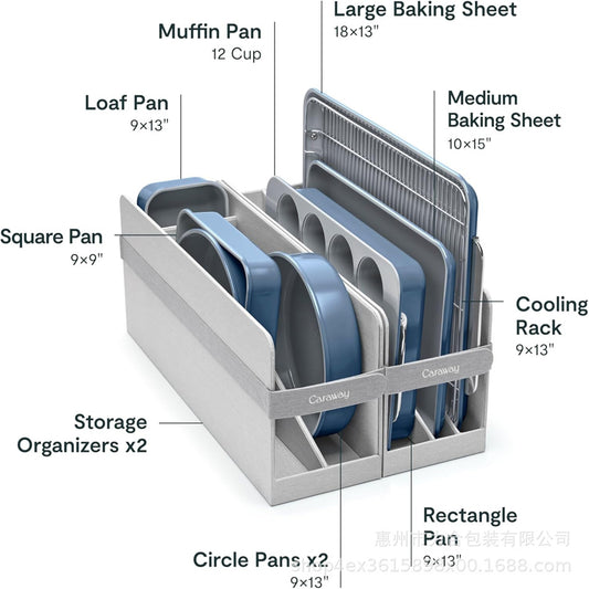 Caraway Non-Stick Ceramic Baking Pan Set Box With Various Cooling Racks Storage Kitchen Organizer Box With Removable Design