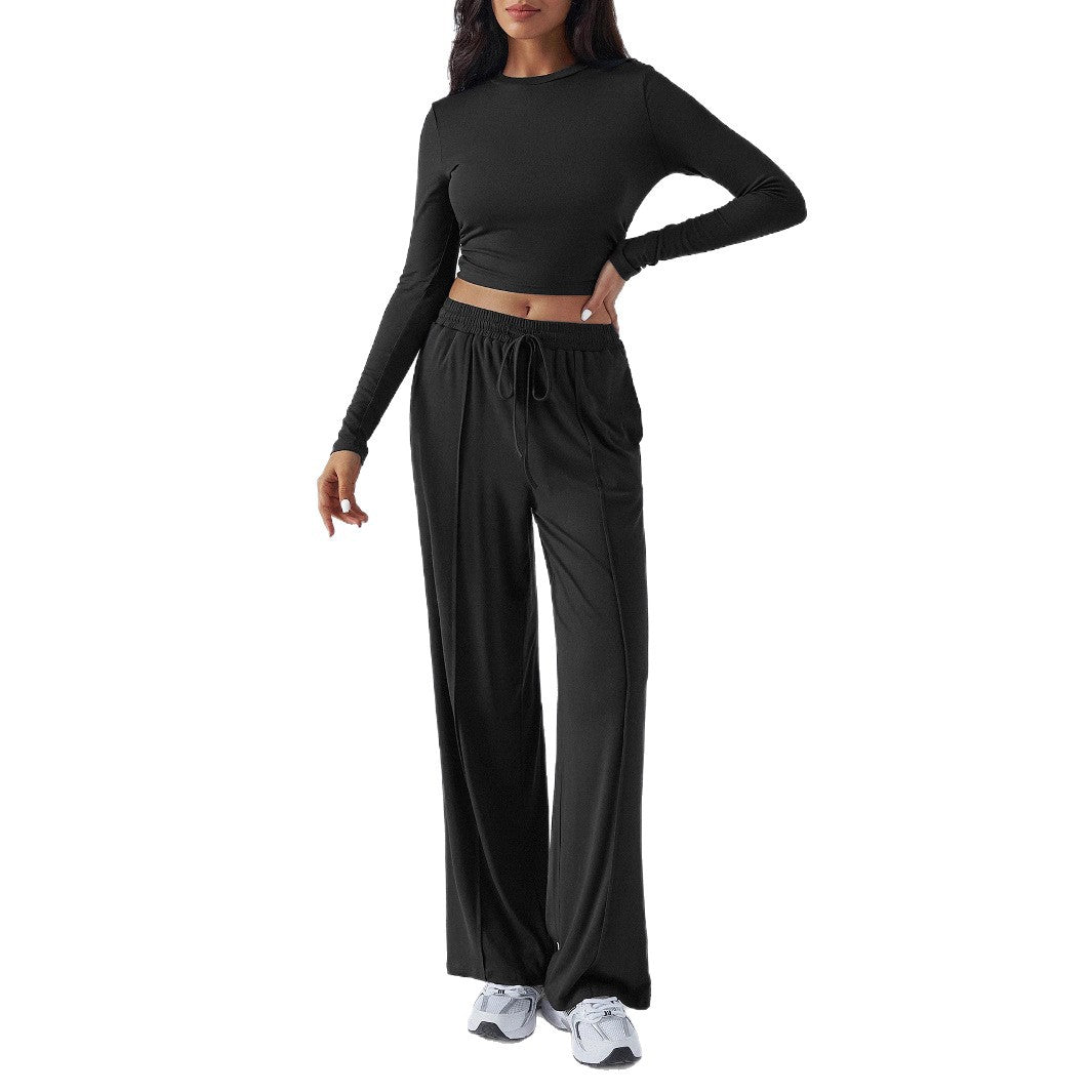 European And American Cross-Border Amazon Y2K Suit Autumn And Winter Women's Lace Pure Color Waist Fashion Wide-Leg Casual Pants For Women