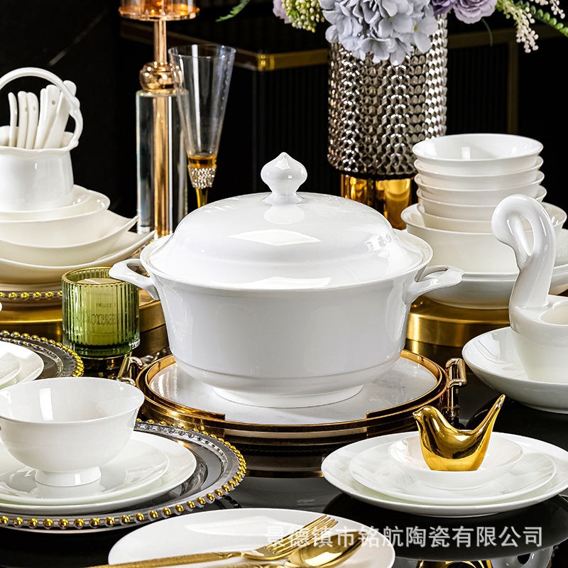 Bowl Plate Bowl Chopsticks Wholesale Jingdezhen Ceramic Bone China Household Light Luxury Bowl Plate Rice Bowl Noodle Bowl Tableware Gift