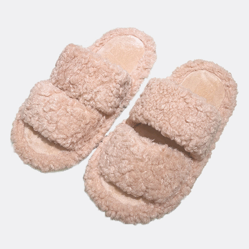 Autumn And Winter Cute Cartoon Plush Warm Home Indoor Cotton Slippers Women's One Word Non-slip Fluffy Slippers Women's Winter