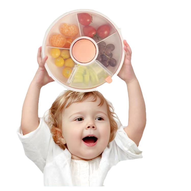 Round Rotating Lunch Box With Lid Can Carry Children's Snacks Out Rotating Fruit Plate Sealed Dried Fruit Plate Moisture-proof