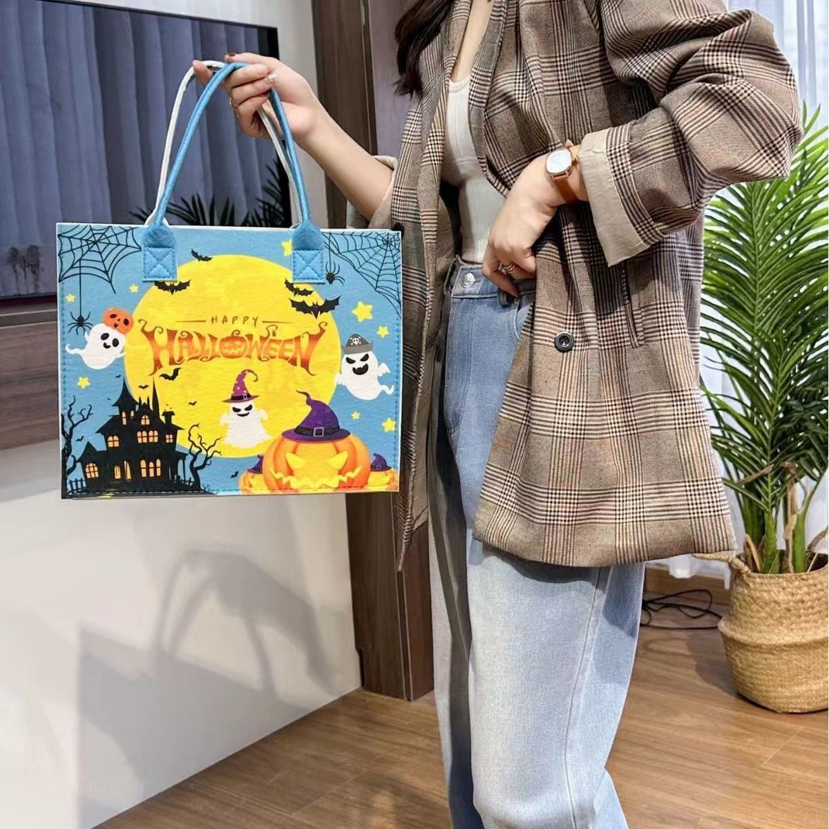 Halloween Felt Bag Handbag Ghost Festival Pumpkin Bag Props Large Capacity Tote Bag Shopping Storage Bag Gift Bag
