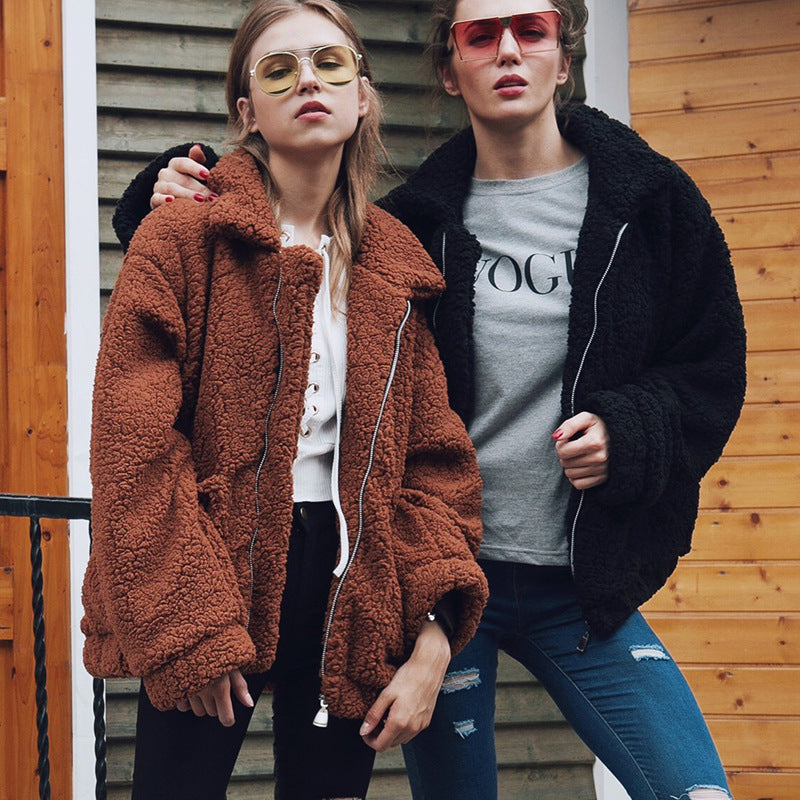 Korean Style Casual Jacket Women's Loose 2020 Autumn And Winter Hot-selling All-match Lamb Fleece BF Style Thickened Mid-length Top