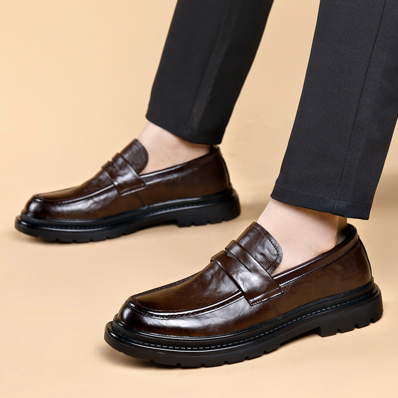 Formal Leather Shoes 2025 New Fashion Men's Shoes Convenient One-Leg Business Outing High-Bottom Thick-Soled Casual Shoes