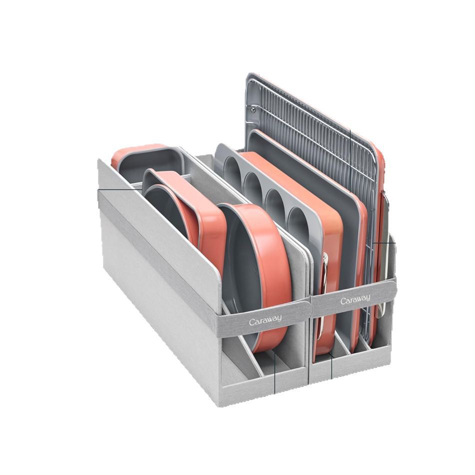 Caraway Non-Stick Ceramic Baking Pan Set Box With Various Cooling Racks Storage Kitchen Organizer Box With Removable Design