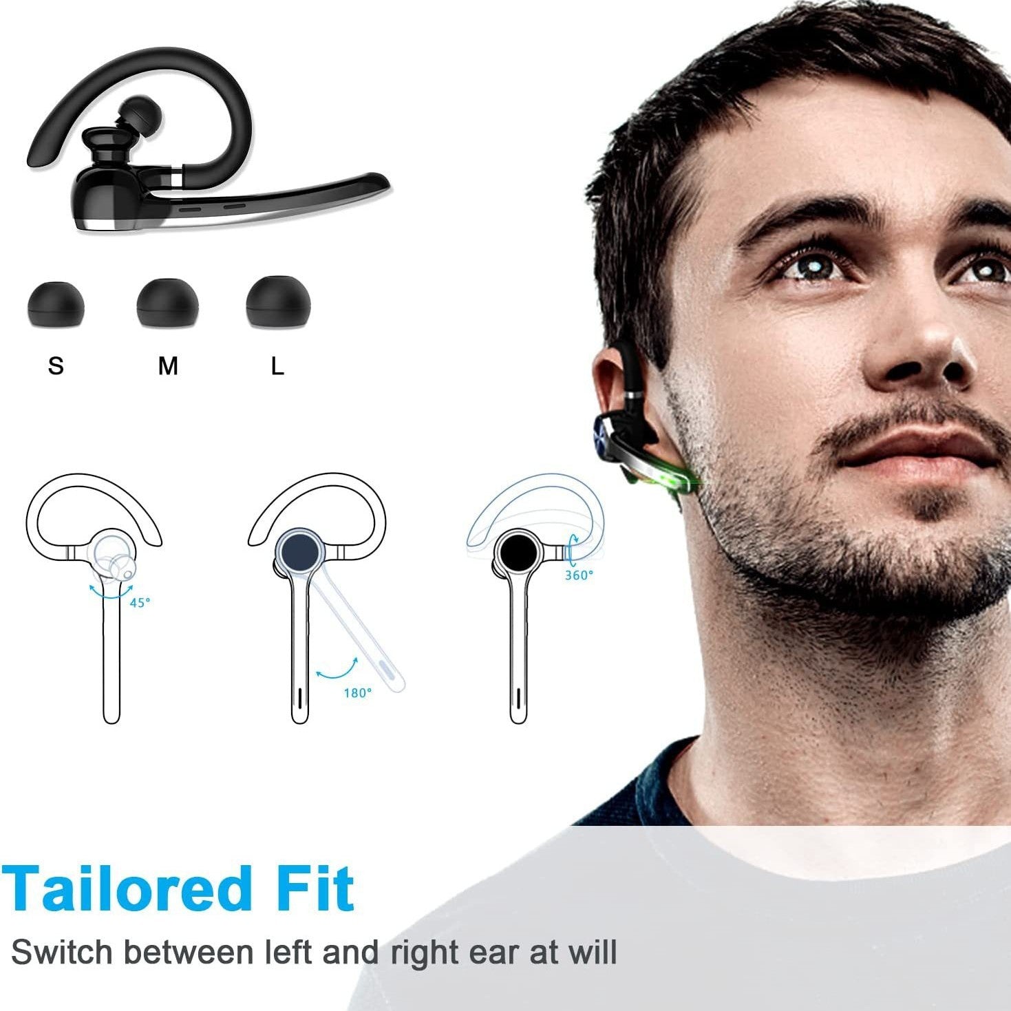 Business Bluetooth Headset 500mAh Charging Box Wireless Bluetooth Hands-free Built-in Microphone 72 Hours Call