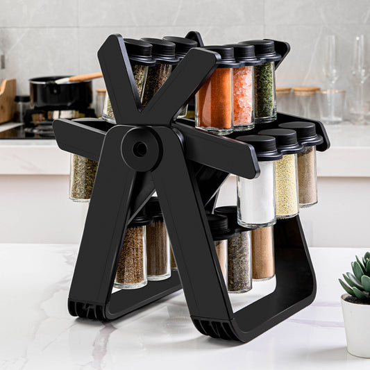 Cross Border With Bottle 18 Jar Ferris Wheel Rotating Glass Seasoning Rack Suit Seasoning Bottle Seasoning Spice Jar Seasoning Bottle