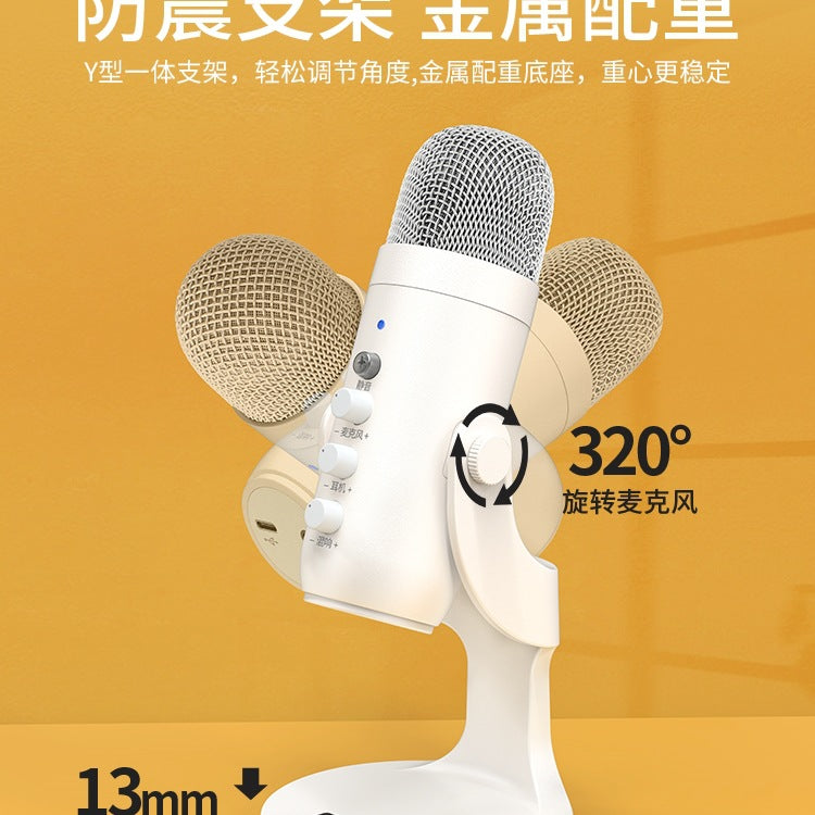 Desktop Computer Microphone Live Broadcast Dedicated USB Microphone Condenser Radio Anchor Karaoke Recording Equipment Mobile Phone Sound Card