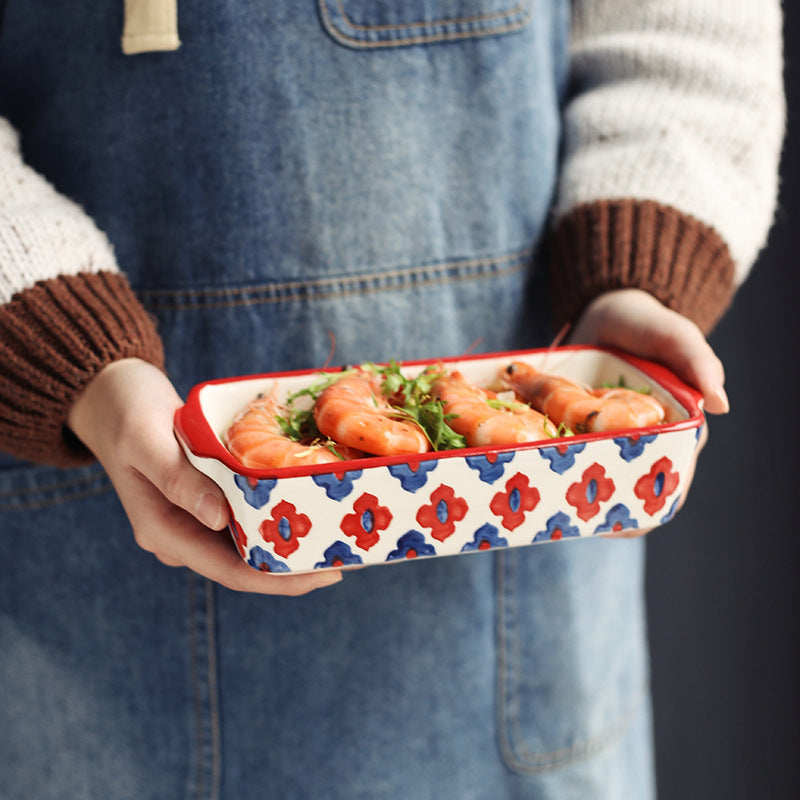 One-Person Underglaze Ceramic Baking Pan Cheese Baked Rice Bowl Oven Baked Rice Plate Breakfast Plate Home Plate Dish Plate