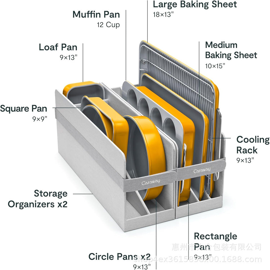 Caraway Non-Stick Ceramic Baking Pan Set Box With Various Cooling Racks Storage Kitchen Organizer Box With Removable Design