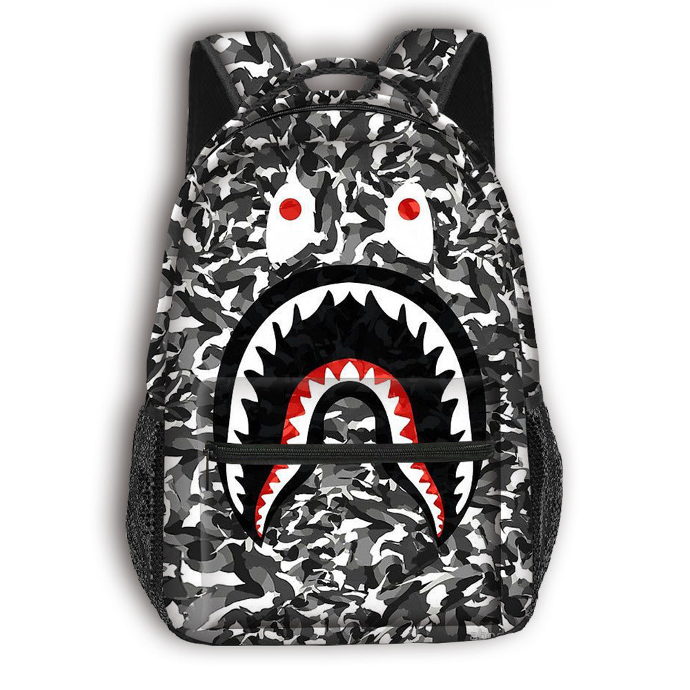 New Shark Full Print Student Schoolbag Large Capacity Cartoon Trendy Backpack Children's Fashion Backpack Cross-border Hot