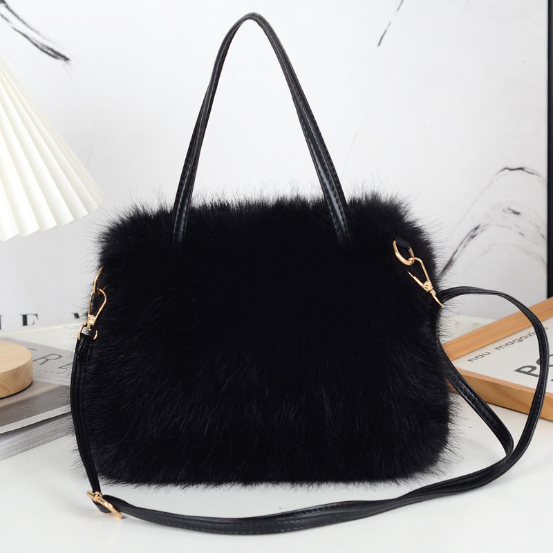 Fashion Fluffy Bag Autumn And Winter Portable Long Hair Bag Western Style Cute New Bag Crossbody Bag Shoulder Fluffy Bag