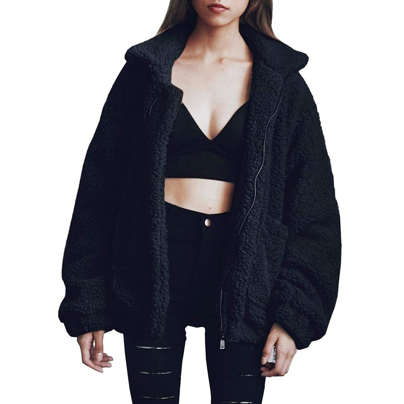 Korean Style Casual Jacket Women's Loose 2020 Autumn And Winter Hot-selling All-match Lamb Fleece BF Style Thickened Mid-length Top