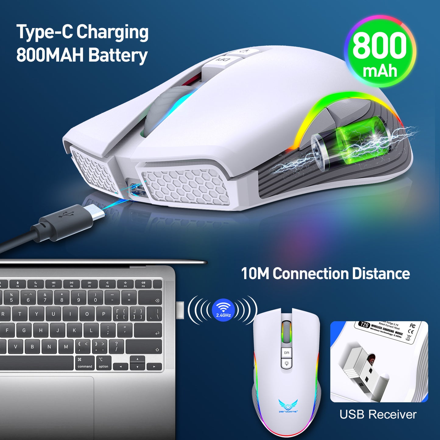 Factory Direct Wireless Gaming Mouse Type-c Charging Interface RGB Luminous Bluetooth Mouse Cross-border Wholesale