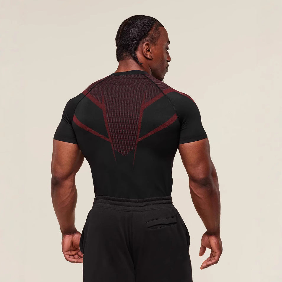 Amazon Foreign Trade Men's Short Sleeve GYM Sports Fitness Running Training Clothing Stretch Fashion Printed Round Neck T-Shirt