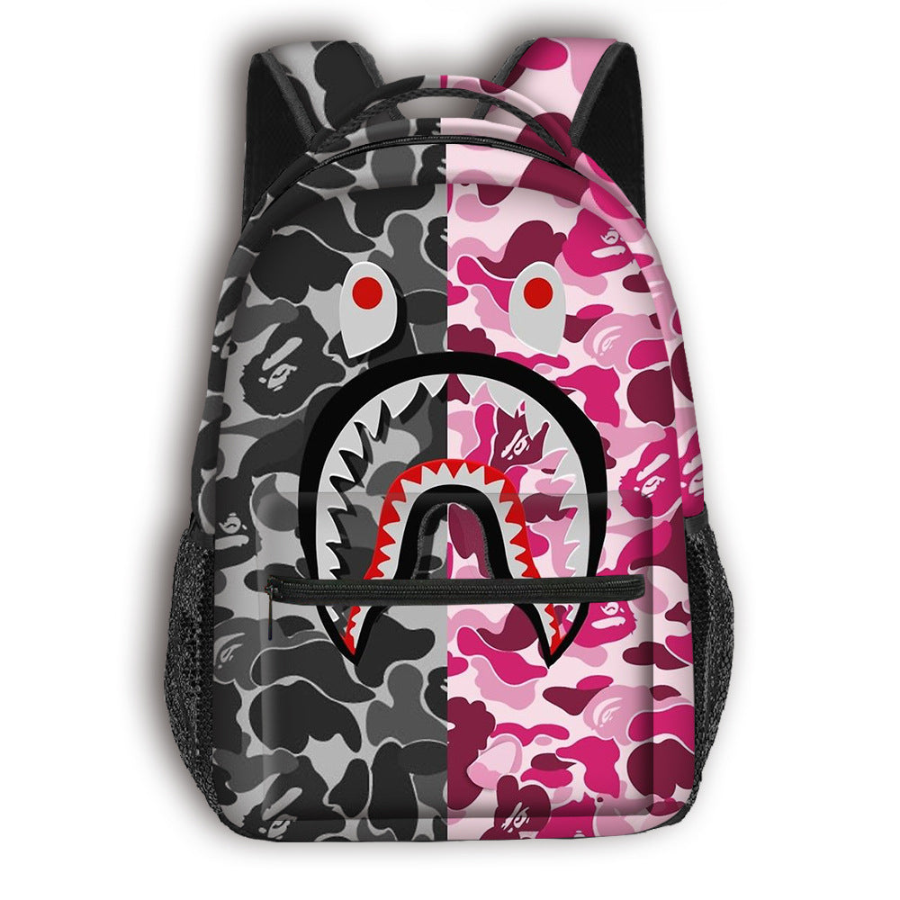 New Shark Full Print Student Schoolbag Large Capacity Cartoon Trendy Backpack Children's Fashion Backpack Cross-border Hot