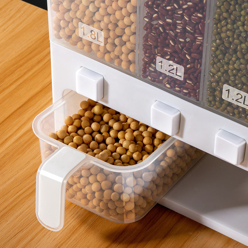 Rice Bucket Household Grain Separation Storage Box Transparent Plastic Sealed Flour Classification Compartment Storage Tank Rice Box