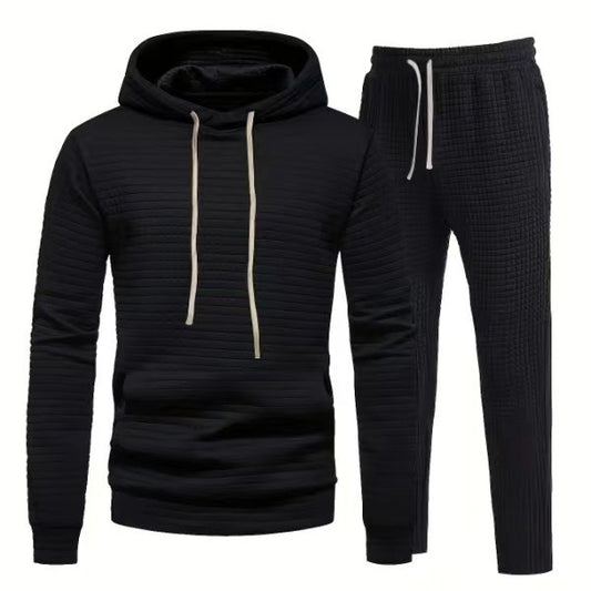 2023 Cross-border Amazon Autumn And Winter Men's Long Sleeve, European And American Casual Jacquard Small Square Hooded Sports Suit