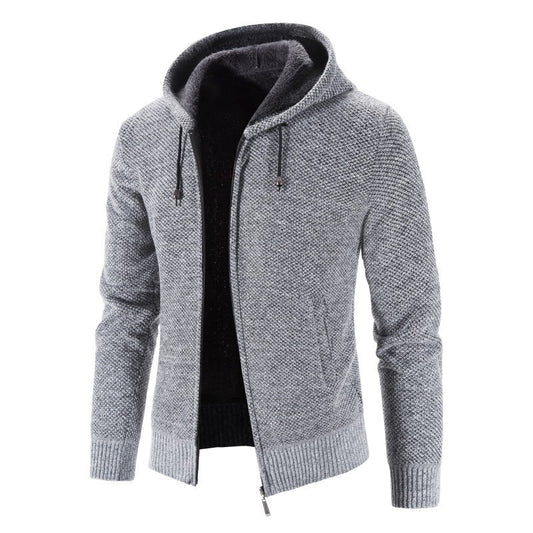 2024 Foreign Trade New Autumn And Winter Fleece-lined Thickened Plus Size Men's Sweater Coat Hooded Zipper Cardigan Warm Sweater